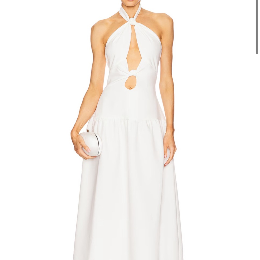 White Halter Maxi Dress with Front Cutouts